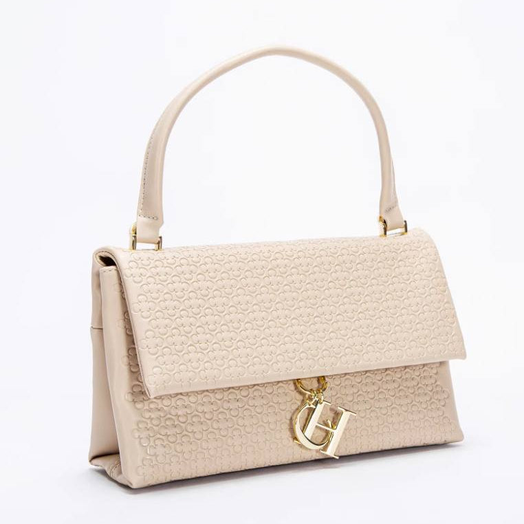 Chic Embossed Black Handbag with Gold-Tone Charm 🖤👜✨