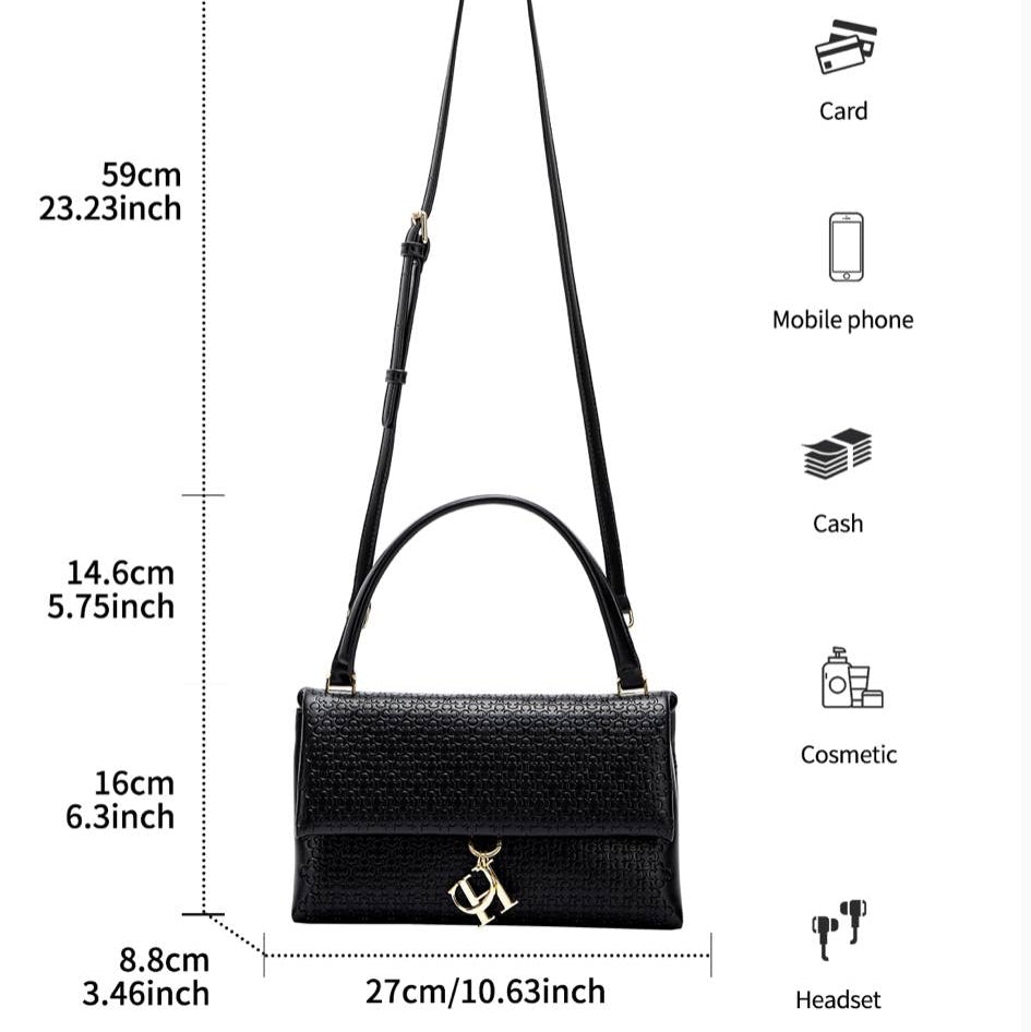 Chic Embossed Black Handbag with Gold-Tone Charm 🖤👜✨