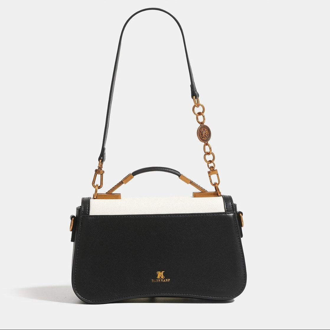 Banevanf Floral Satchel: Black & White Elegance 👜🖤
