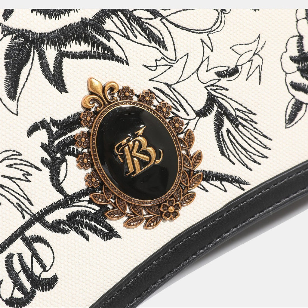 Banevanf Floral Satchel: Black & White Elegance 👜🖤