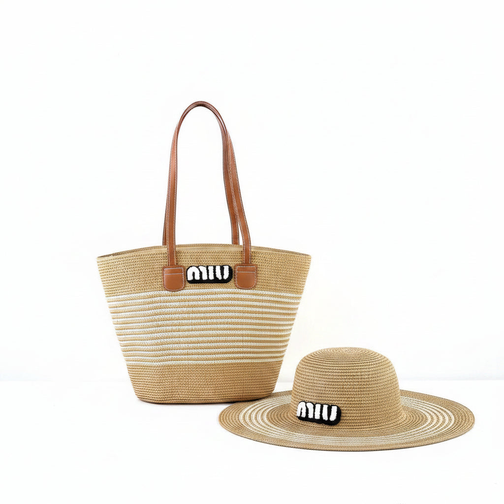 Miu Miu Straw Tote Bag and Matching Sun Hat Set 👒👜