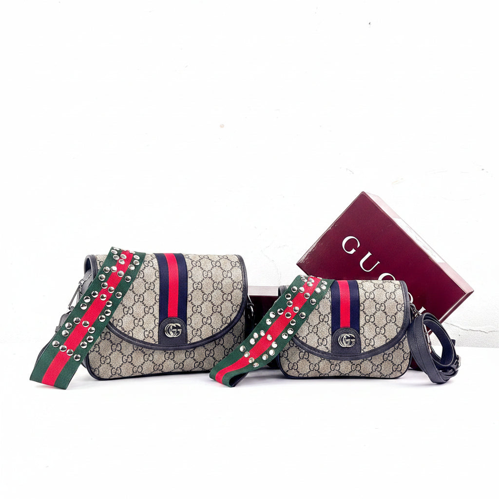 Gucci Monogram Bag with Studded Web Strap 👜✨