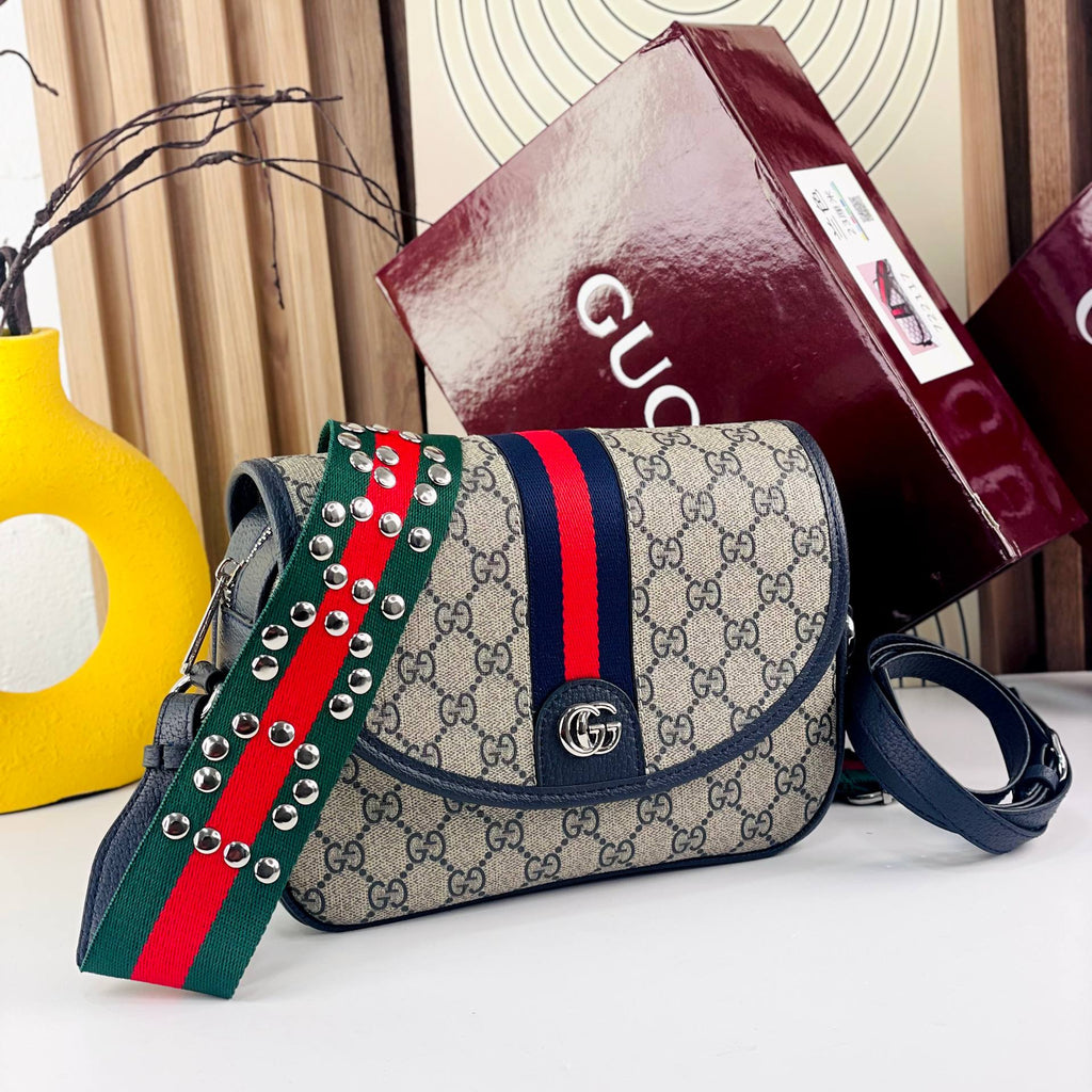 Gucci Monogram Bag with Studded Web Strap 👜✨