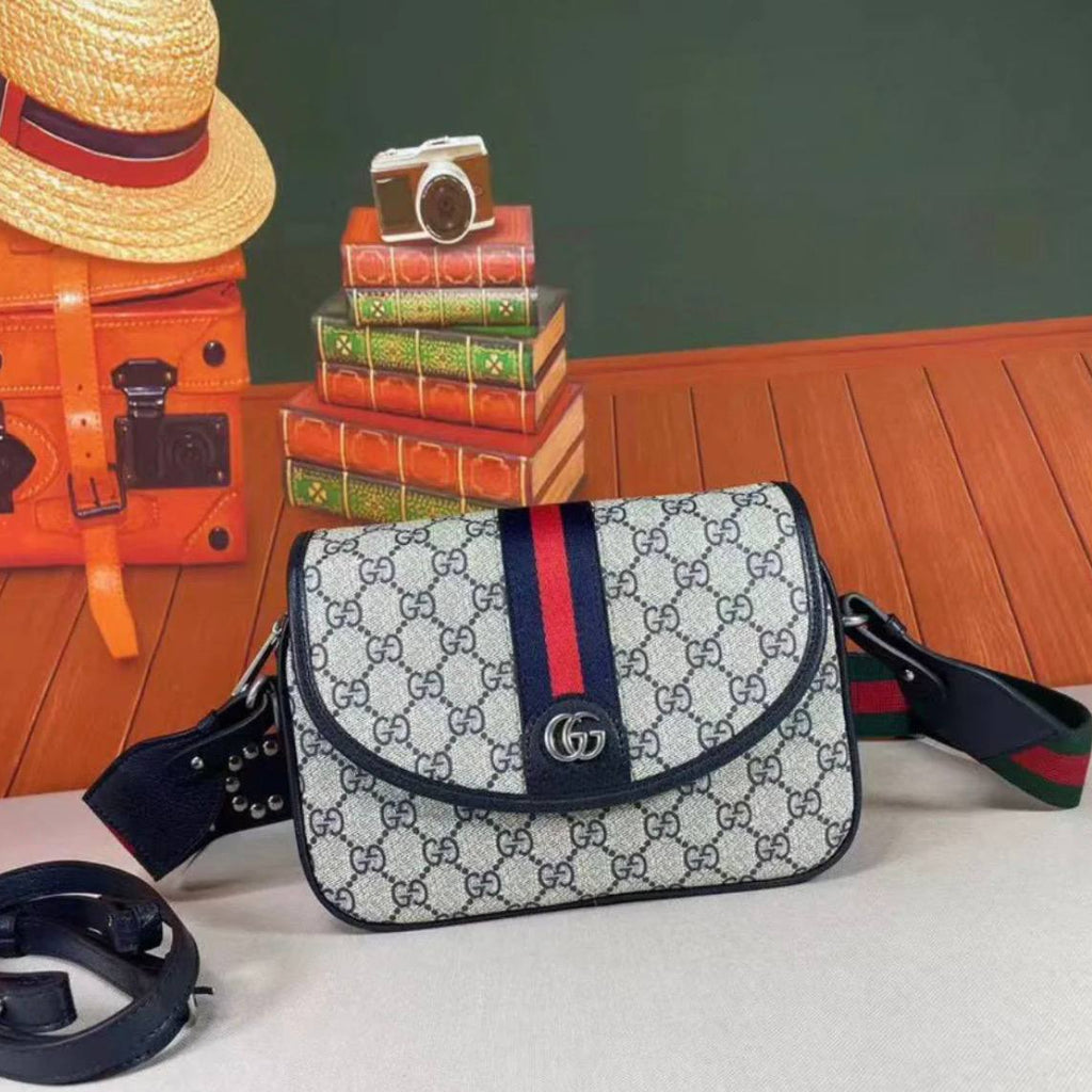 Gucci Monogram Bag with Studded Web Strap 👜✨