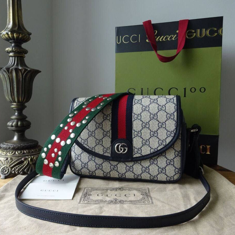 Gucci Monogram Bag with Studded Web Strap 👜✨