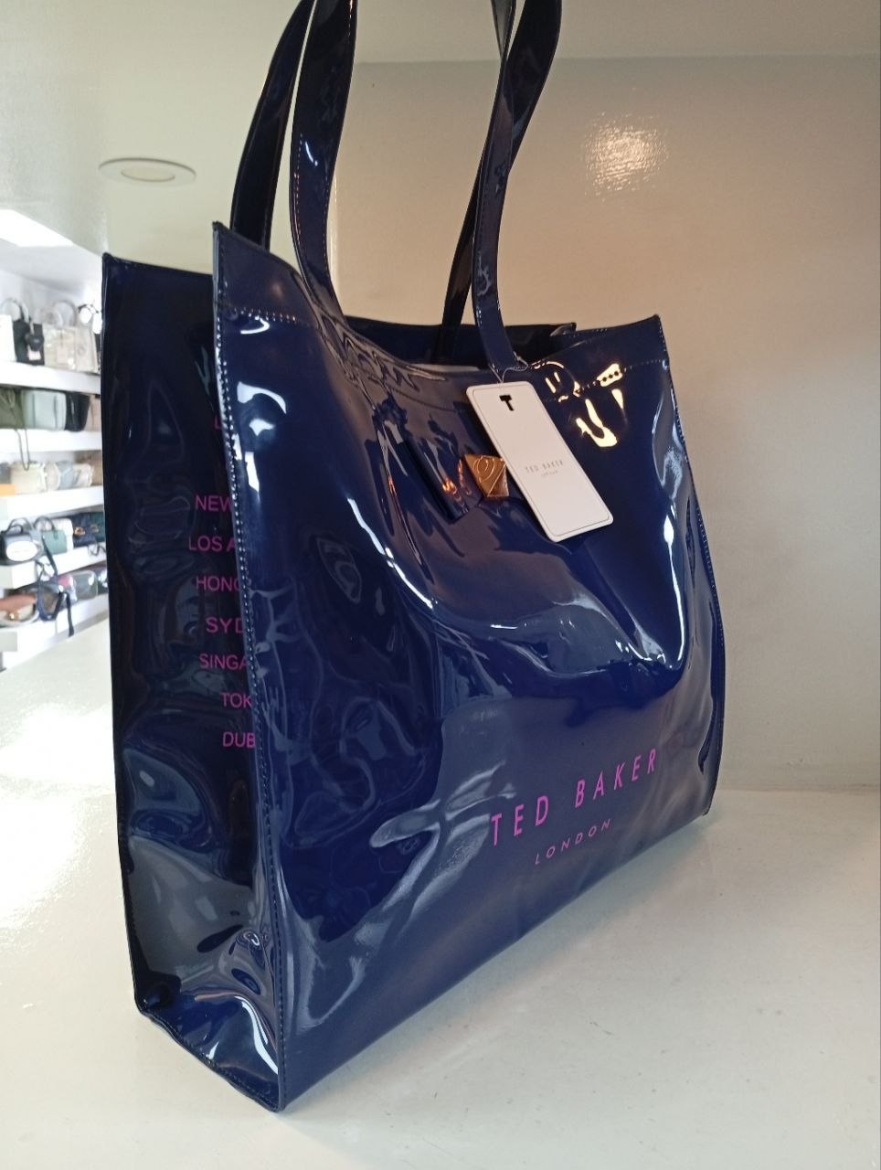 Ted Baker London Navy Bow Tote Bag in Glossy Silicone 🎀👜
