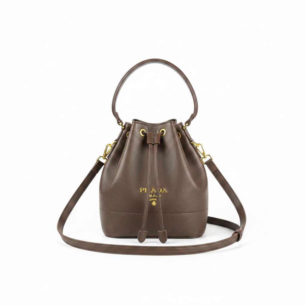Prada Leather Bucket Bag with Gold Hardware 👜✨