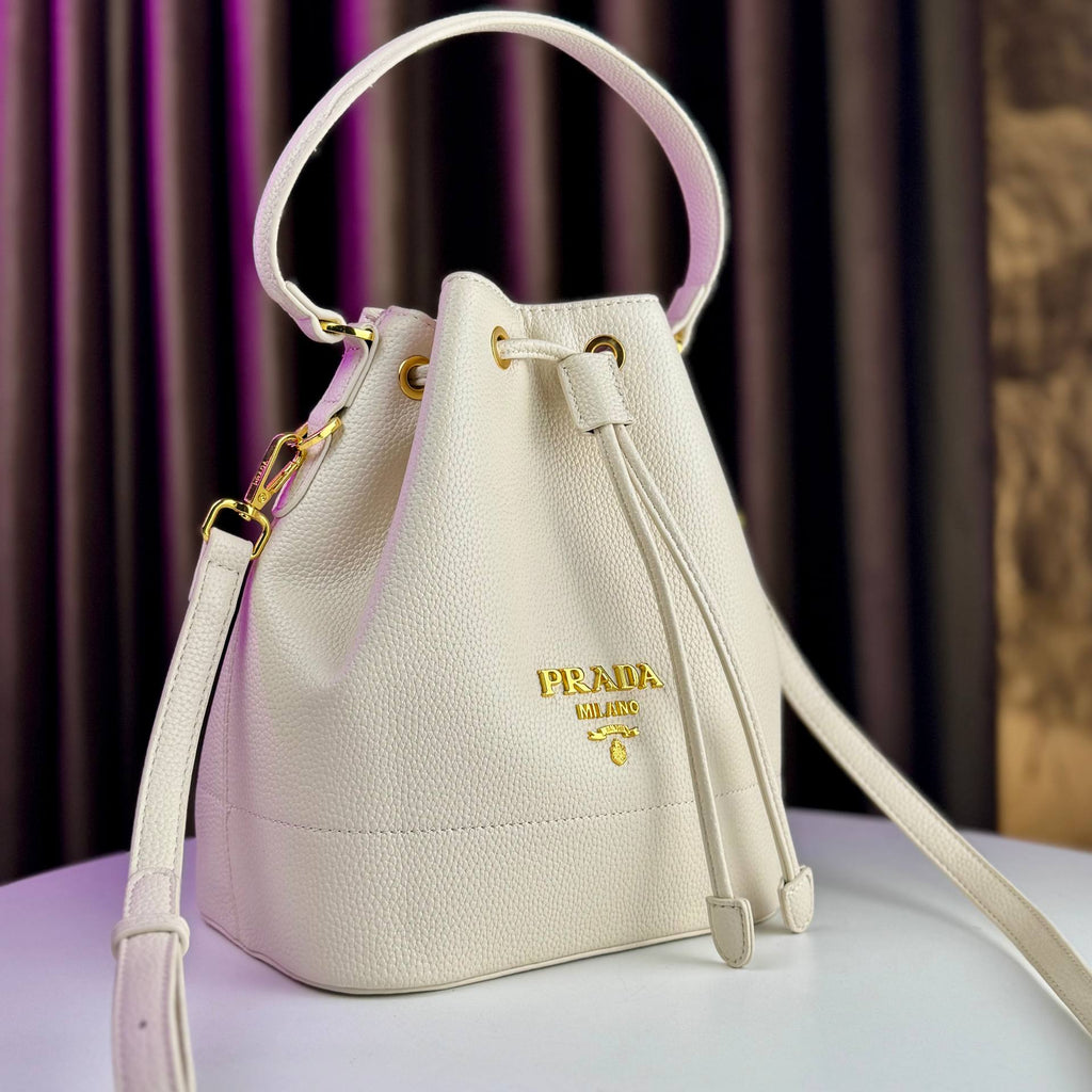 Prada Leather Bucket Bag with Gold Hardware 👜✨