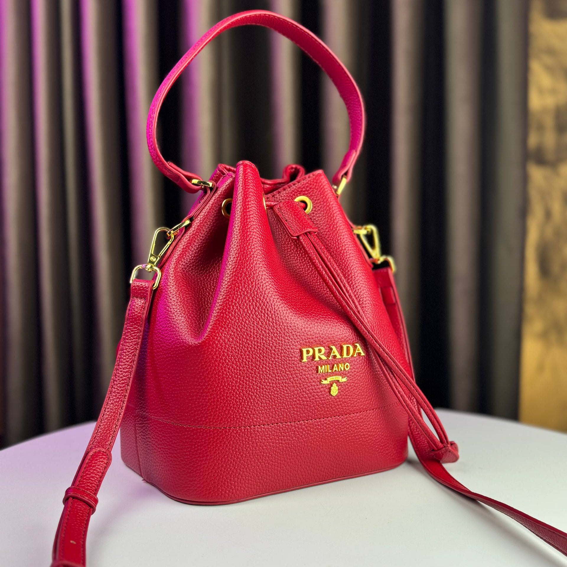 Prada Leather Bucket Bag with Gold Hardware 👜✨