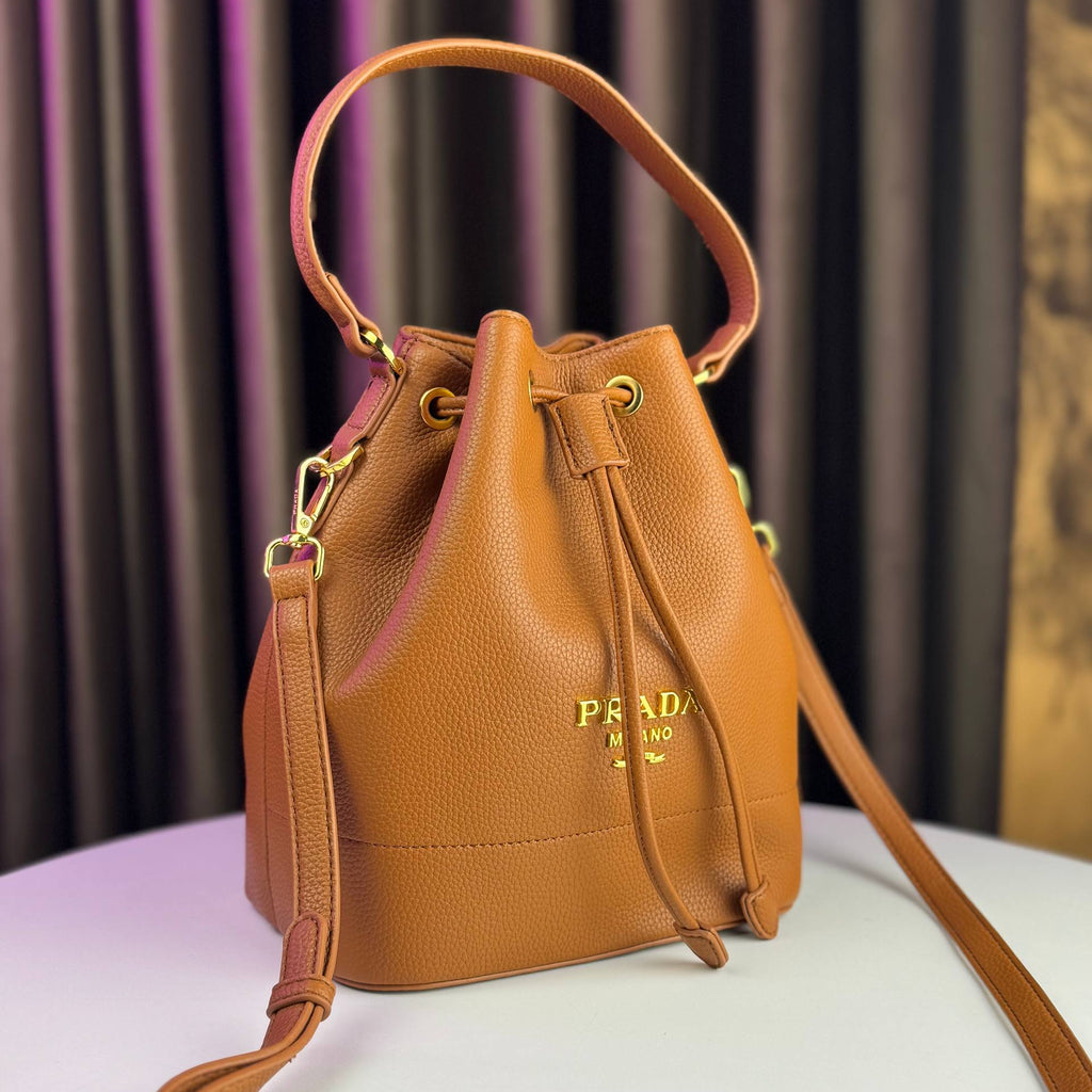 Prada Leather Bucket Bag with Gold Hardware 👜✨