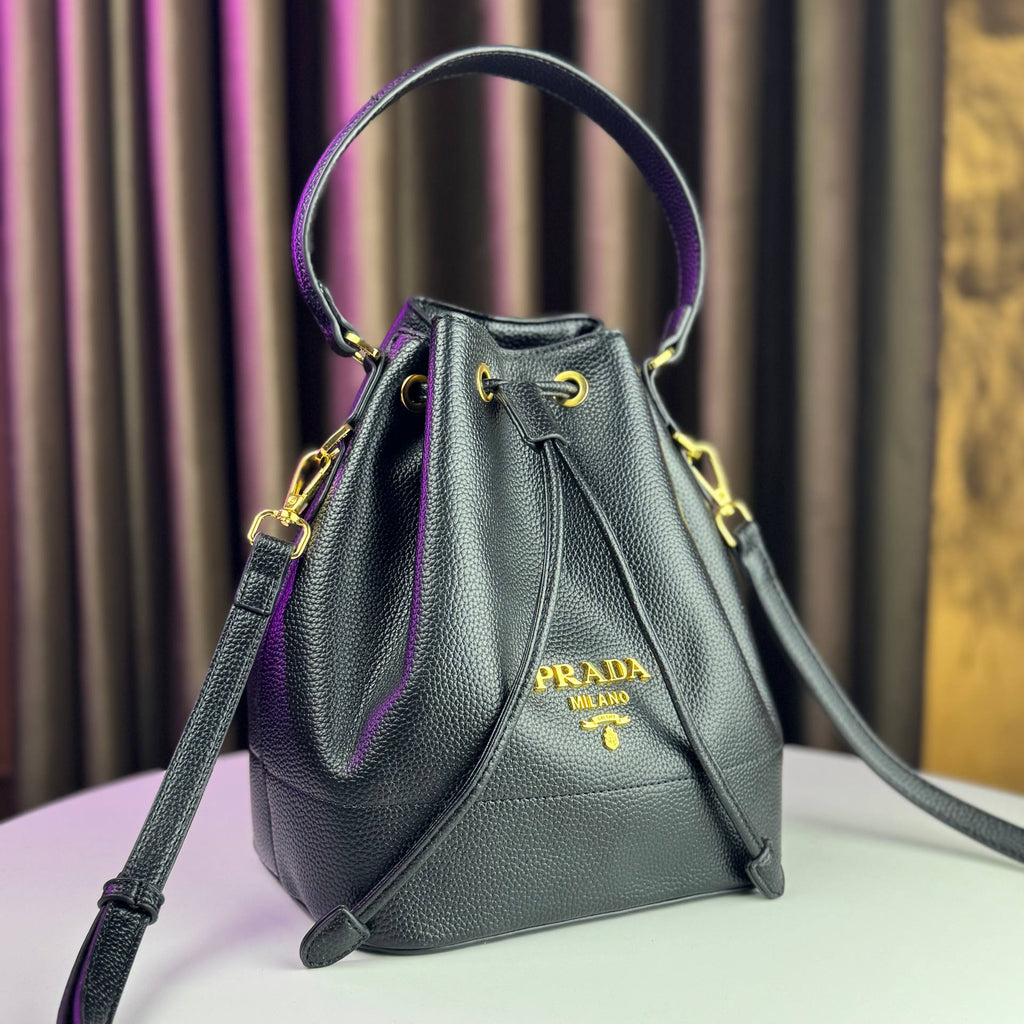 Prada Leather Bucket Bag with Gold Hardware 👜✨