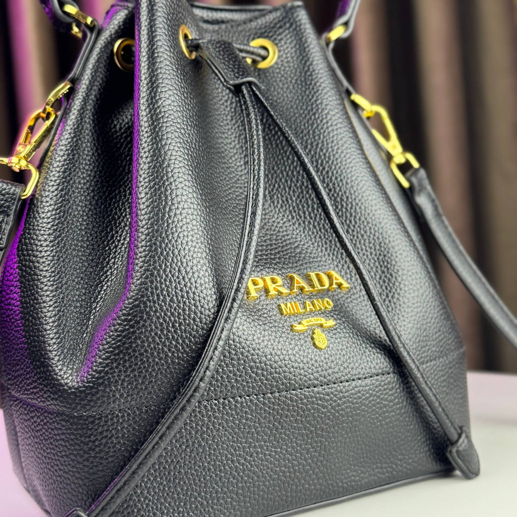 Prada Leather Bucket Bag with Gold Hardware 👜✨