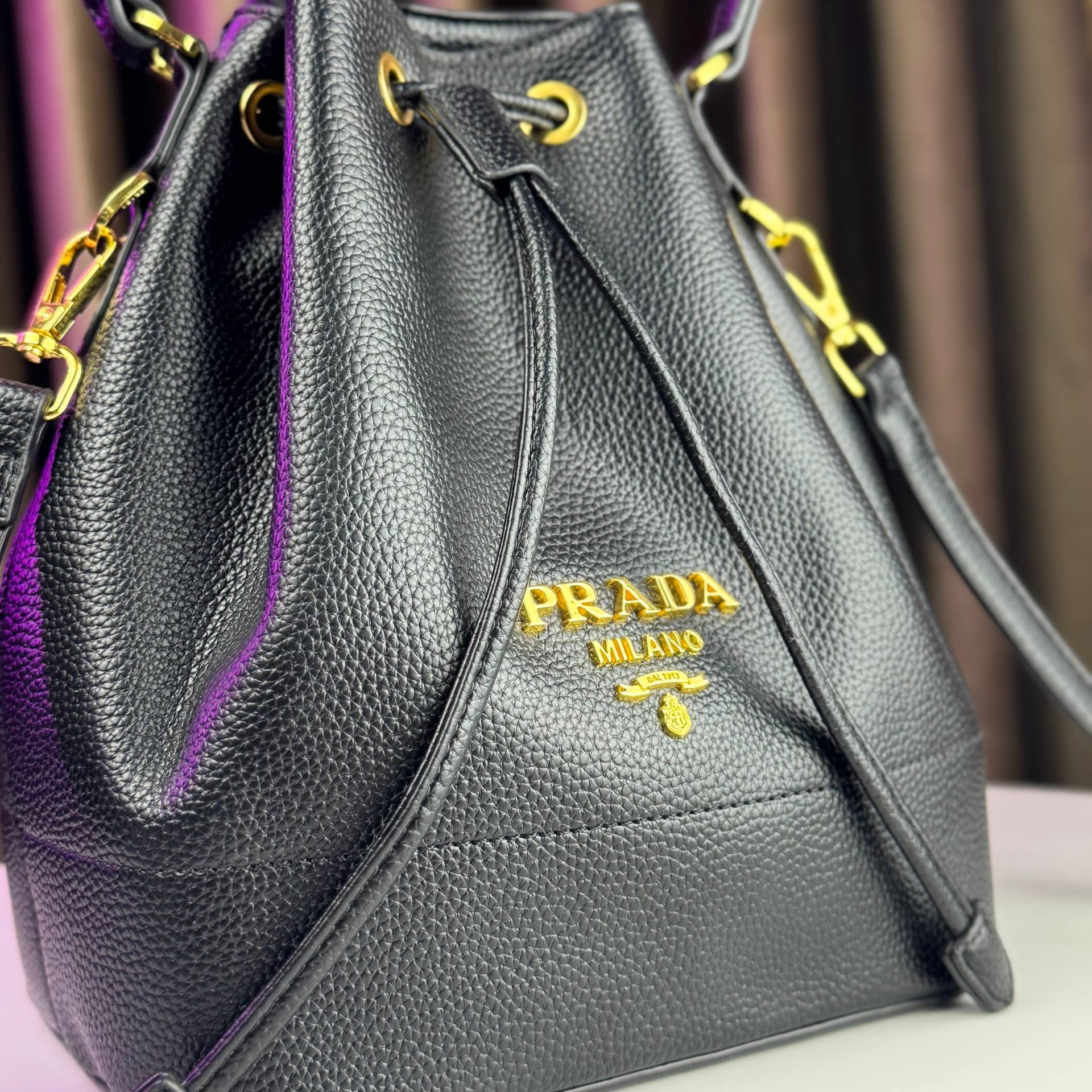 Prada Leather Bucket Bag with Gold Hardware 👜✨