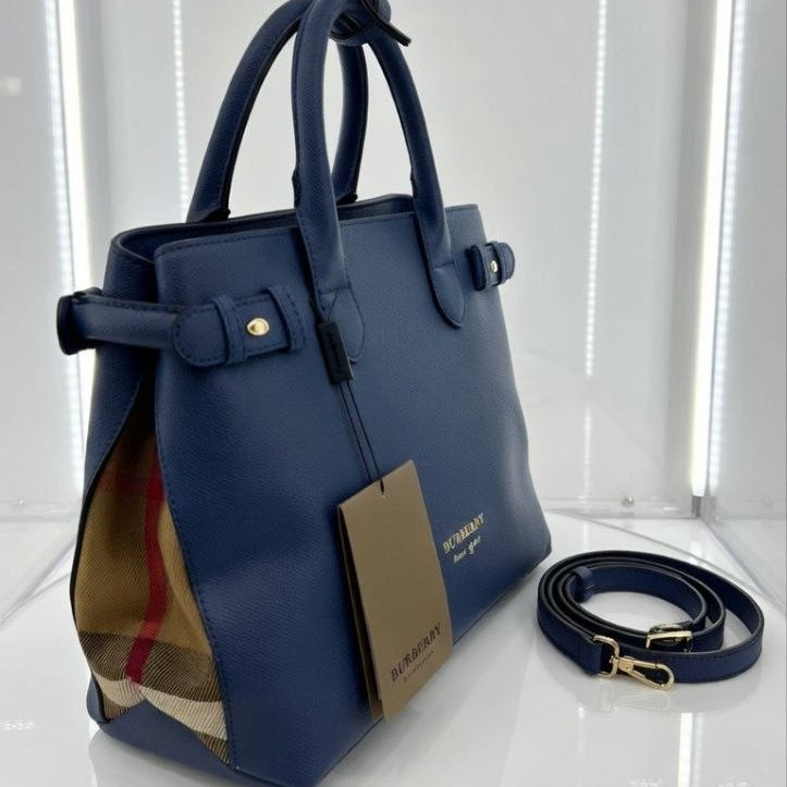 Burberry Blue Leather Canvas Handbag with Crossbody Strap 💙👜