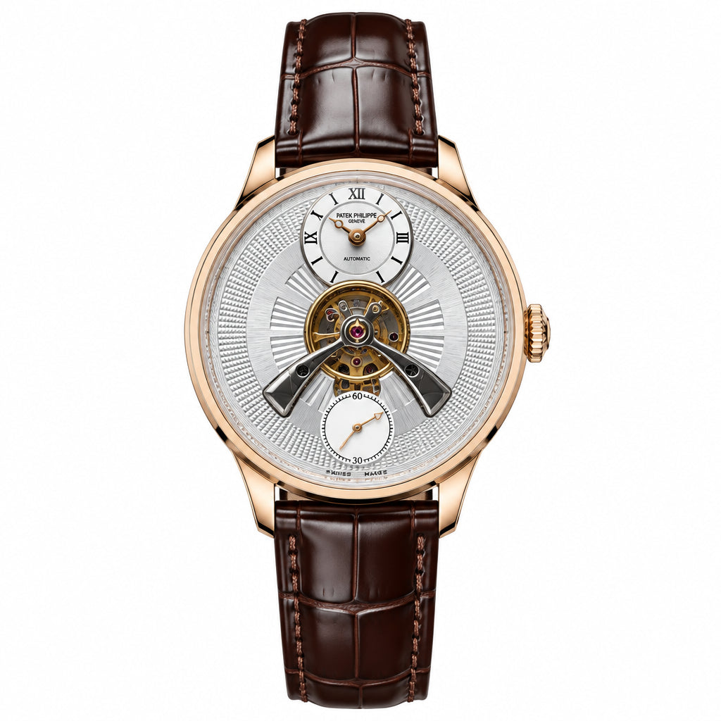 Patek Philippe Automatic Watch with Brown Leather Strap