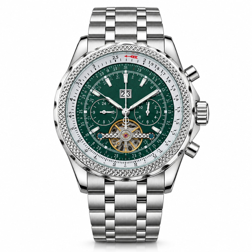 Mechanical Chronograph Watch with Open Heart Dial and Link Bracelet