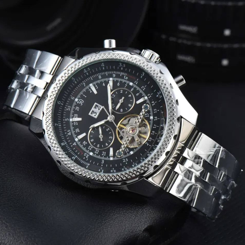 Mechanical Chronograph Watch with Open Heart Dial and Link Bracelet