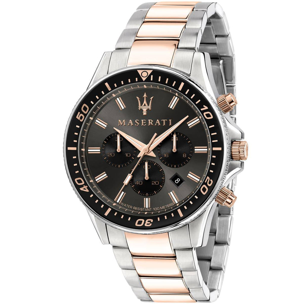 Maserati Two-Tone Chronograph Watch with Black Dial