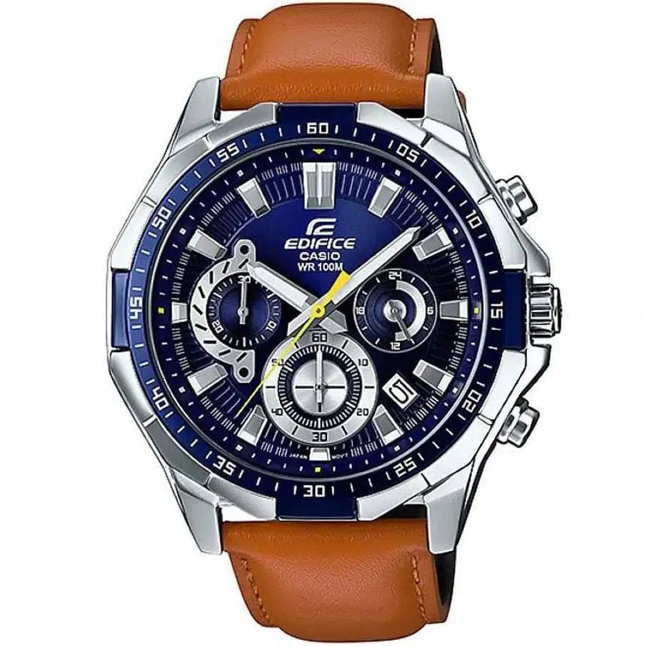 Casio Edifice Chronograph Watch with Tan Leather Strap
