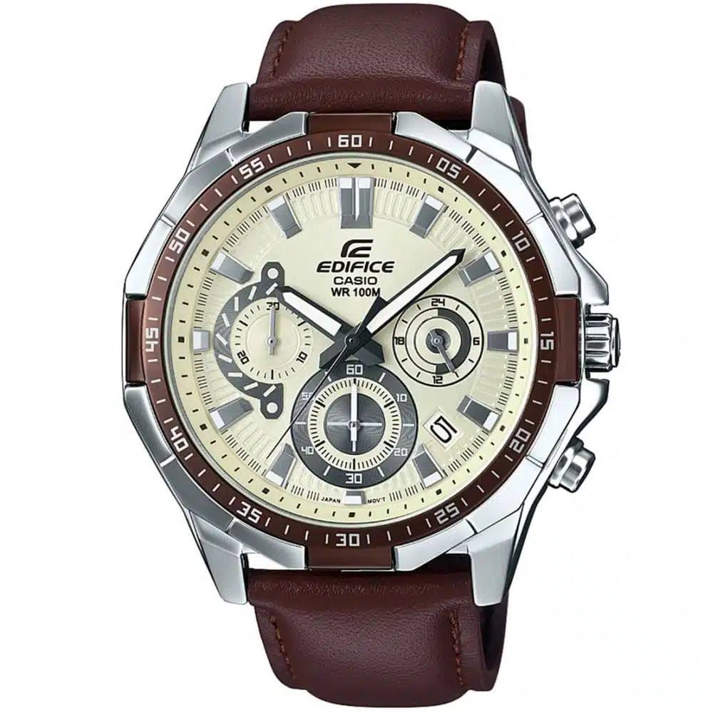 Casio Edifice Chronograph Watch with Tan Leather Strap