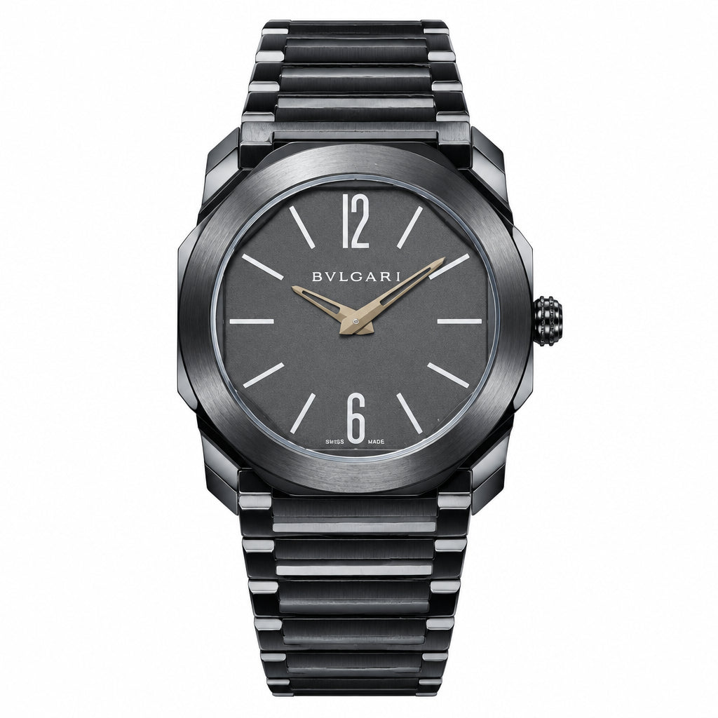 Bvlgari Octo Luxury Metal Link Wristwatch in Sleek Black
