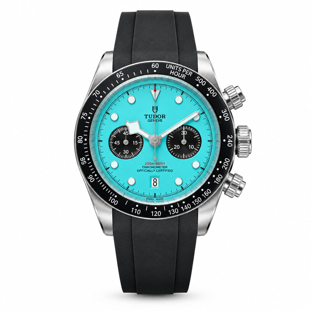 Tudor Chronograph with Light Blue Dial and Rubber Strap