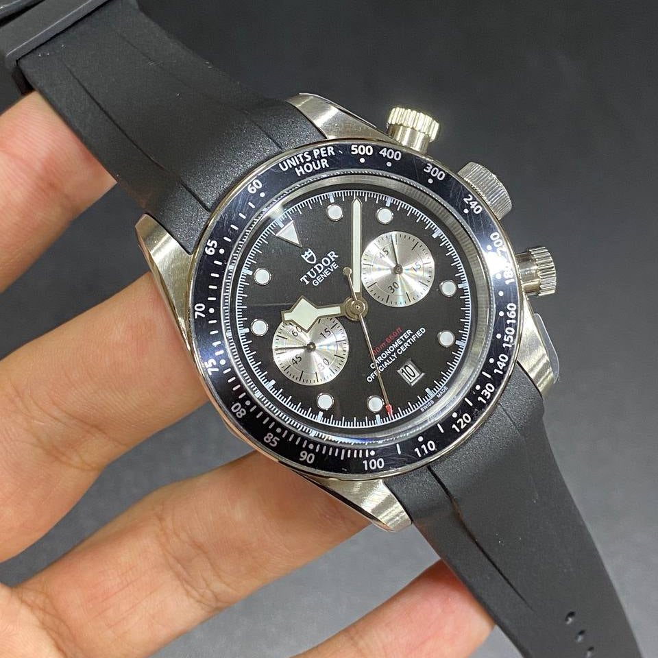 Tudor Chronograph with Light Blue Dial and Rubber Strap