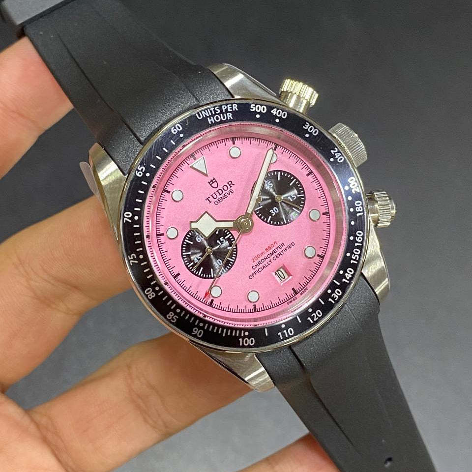 Tudor Chronograph with Light Blue Dial and Rubber Strap