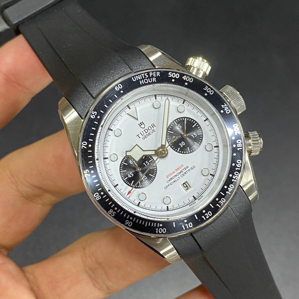 Tudor Chronograph with Light Blue Dial and Rubber Strap