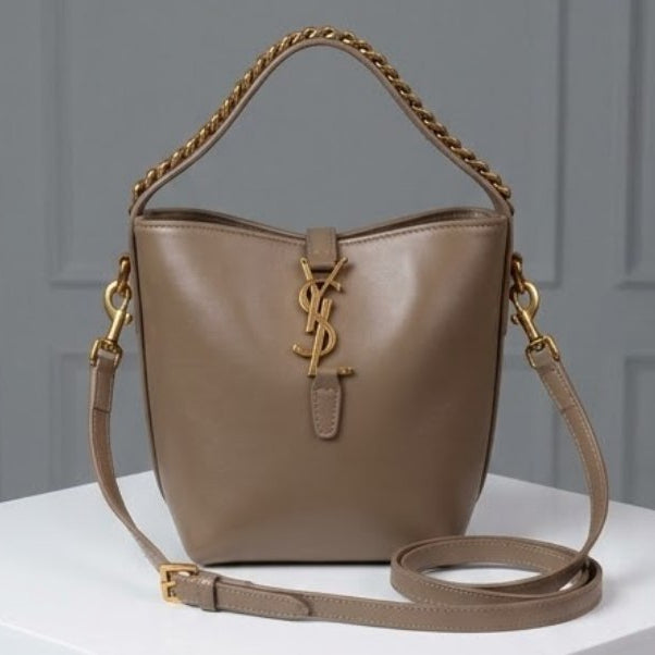 Taupe Saint Laurent Inspired Bucket Bag with Chain Detail