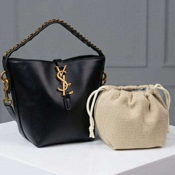 Taupe Saint Laurent Inspired Bucket Bag with Chain Detail