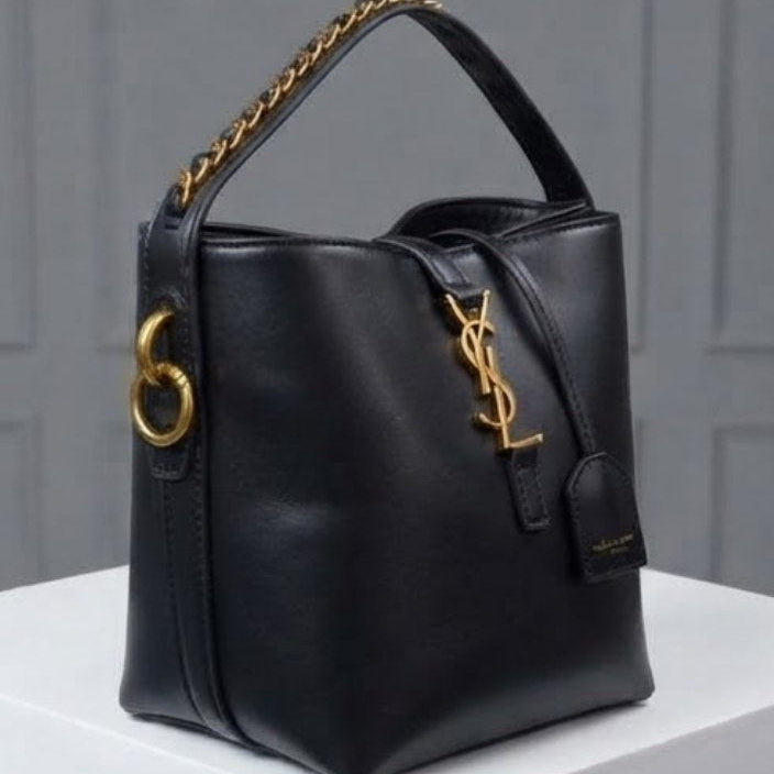 Taupe Saint Laurent Inspired Bucket Bag with Chain Detail