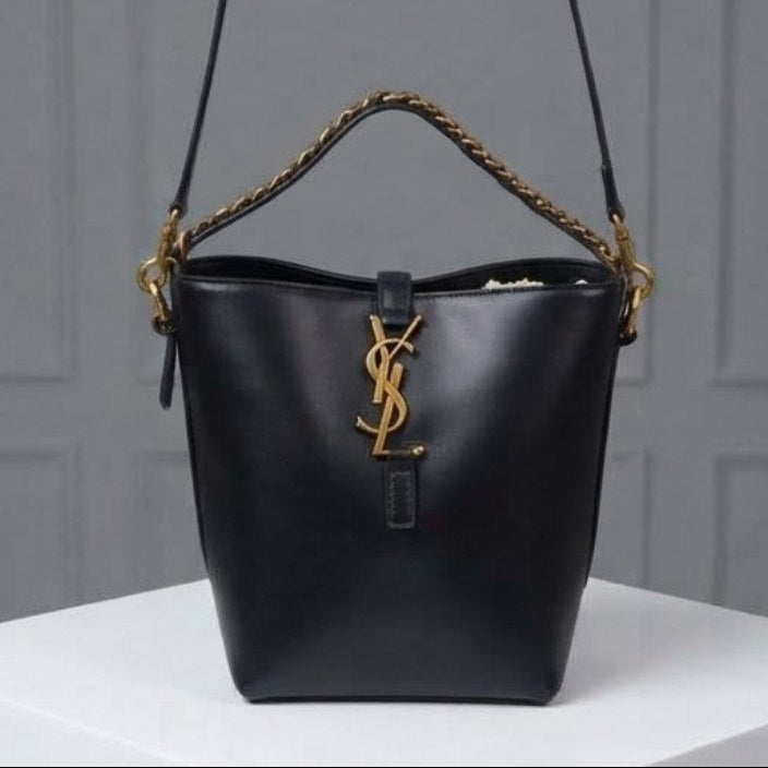 Taupe Saint Laurent Inspired Bucket Bag with Chain Detail