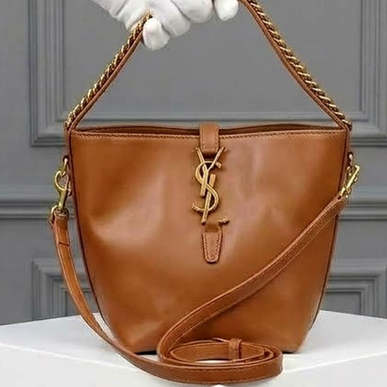 Taupe Saint Laurent Inspired Bucket Bag with Chain Detail