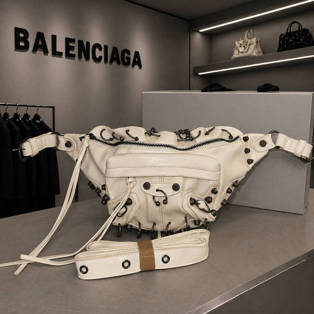 Balenciaga Studded Belt Bag in Black