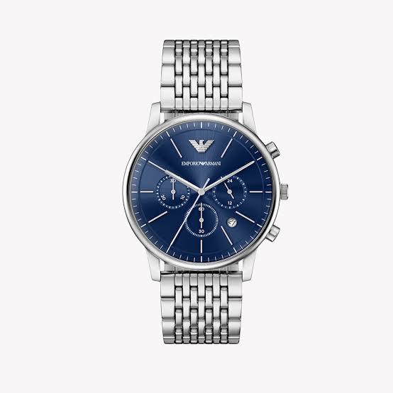 Emporio Armani Stainless Steel Chronograph with Deep Blue Dial