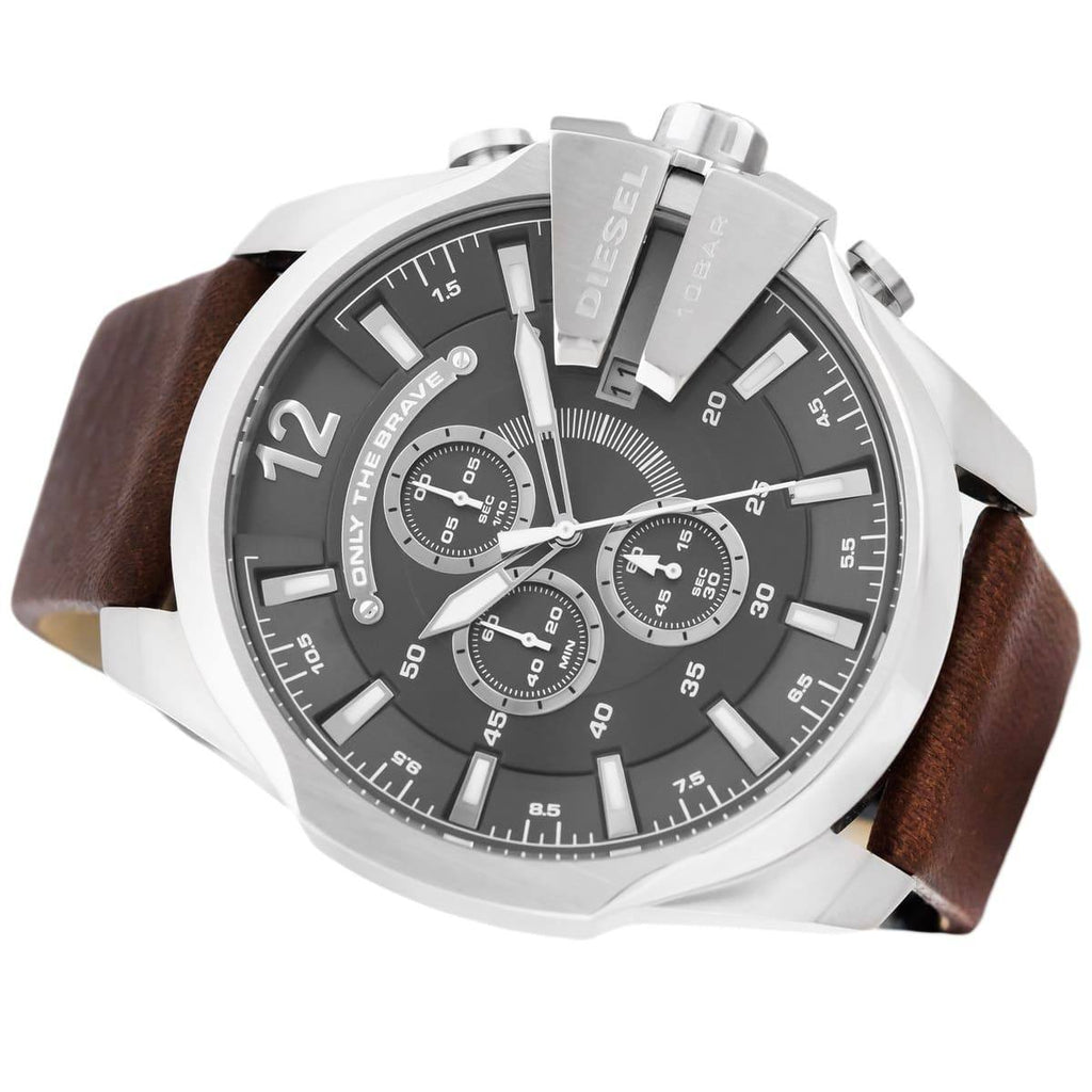 Diesel Only The Brave Chronograph Blue Dial Brown Leather Watch