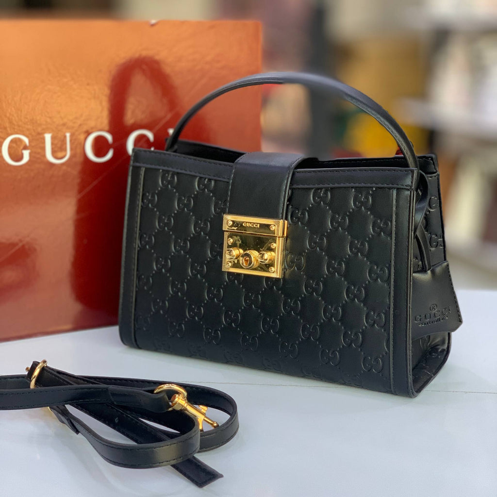 Gucci Red Embossed Leather GG Logo Handbag