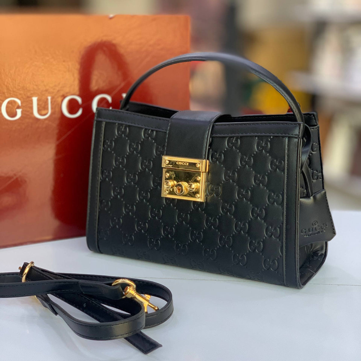 Gucci Red Embossed Leather GG Logo Handbag