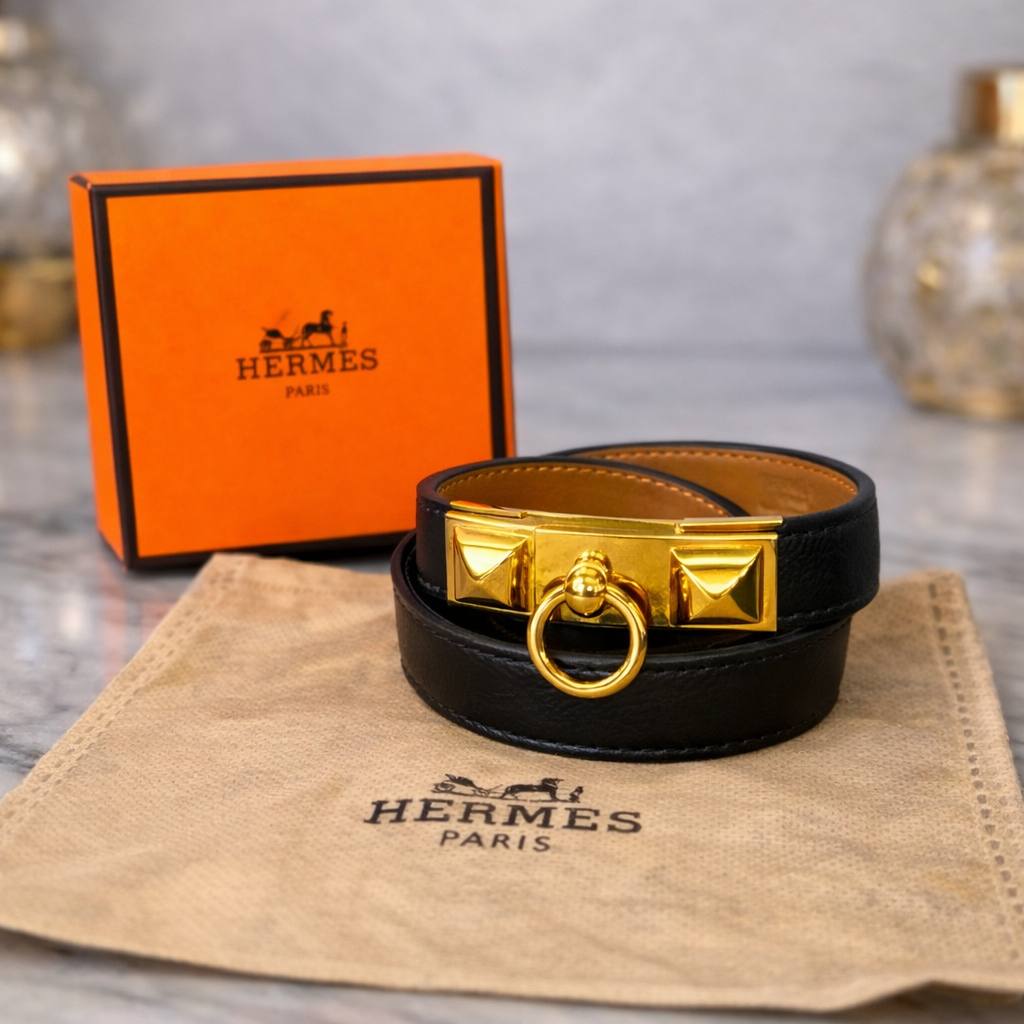 Hermès Rivale Double Tour Leather Bracelet Hardware 🖤⛓️✨