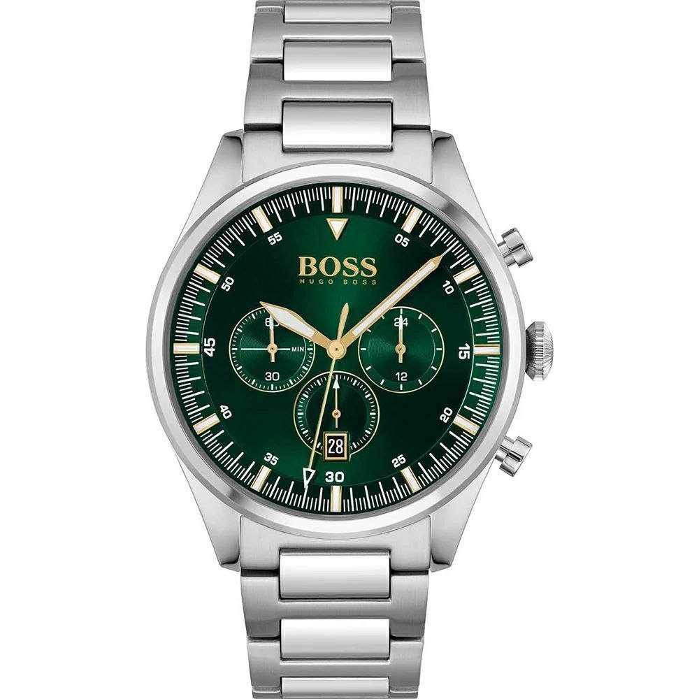 Boss Green & Silver Watch ⌚🟢 Elegant Timepiece
