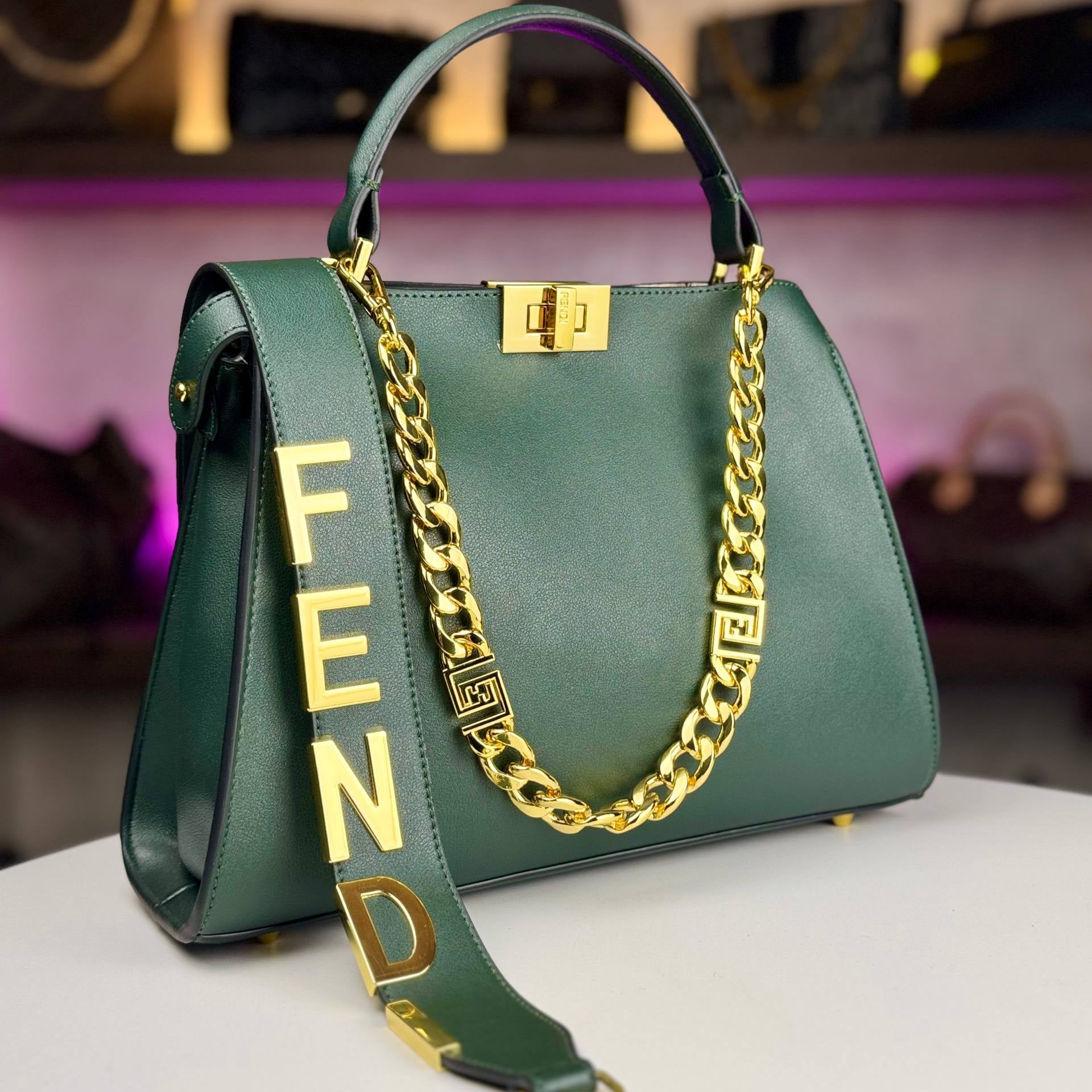Fendace Colorblock Satchel 👜 Burgundy, Green, Brown, Beige
