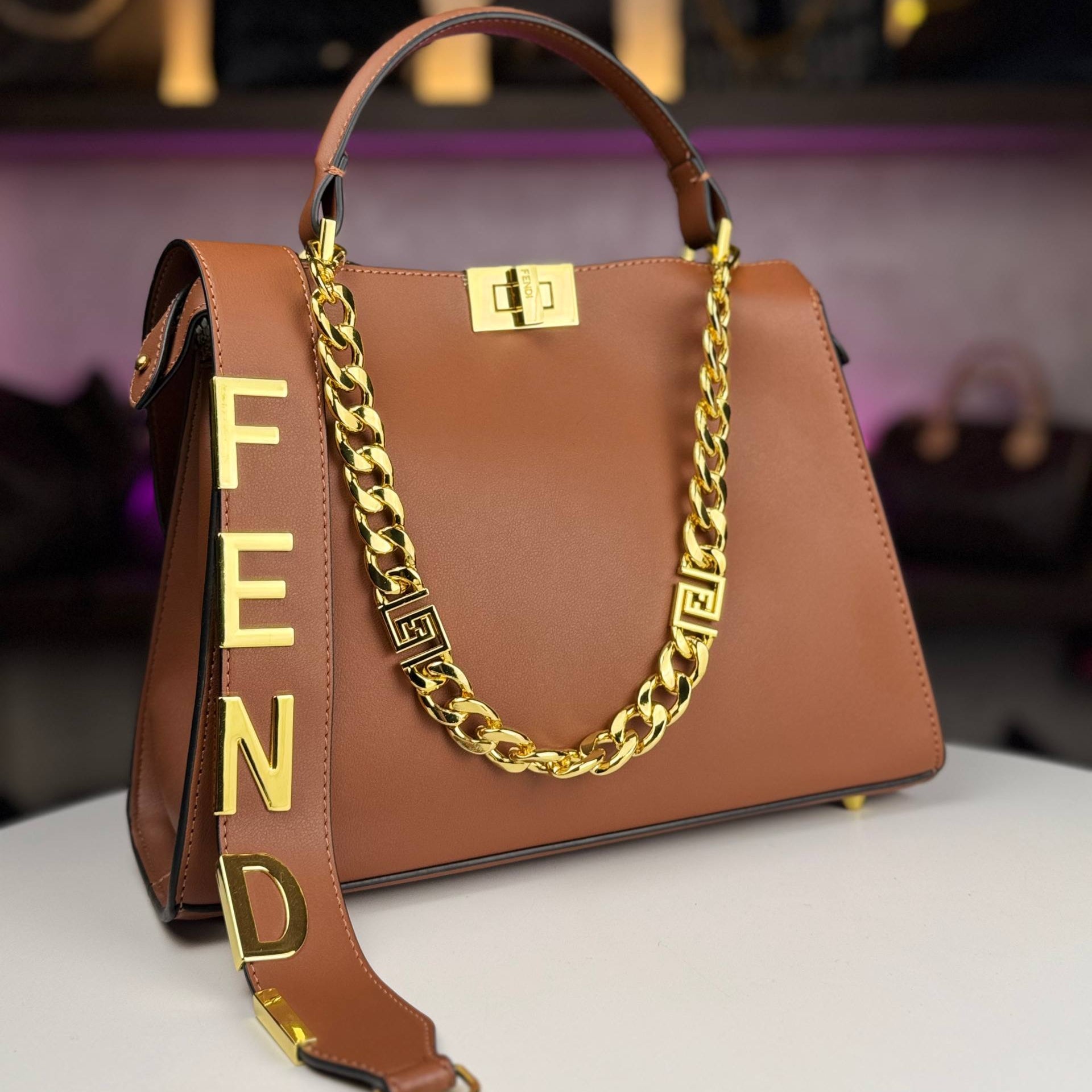 Fendace Colorblock Satchel 👜 Burgundy, Green, Brown, Beige