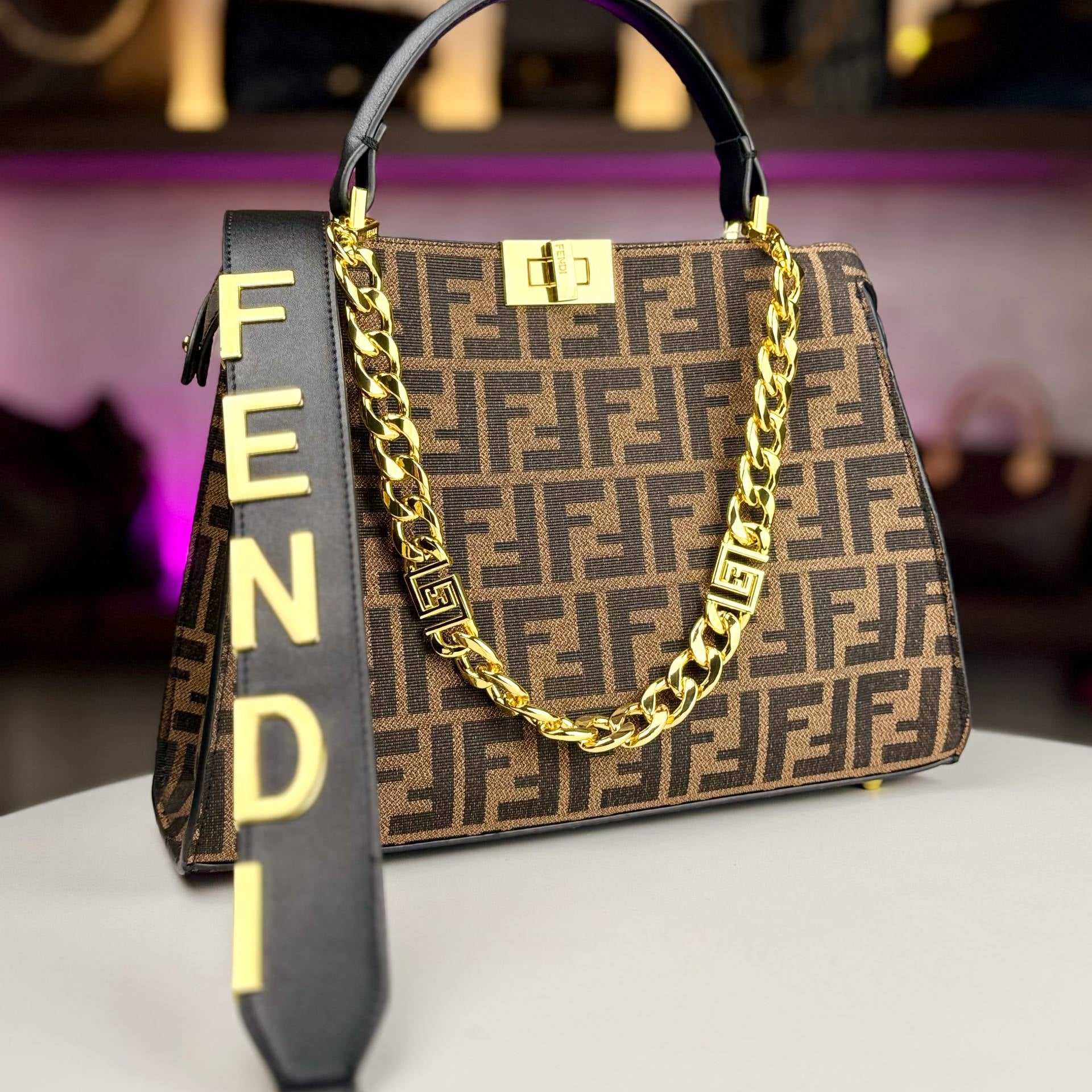 Fendace Colorblock Satchel 👜 Burgundy, Green, Brown, Beige