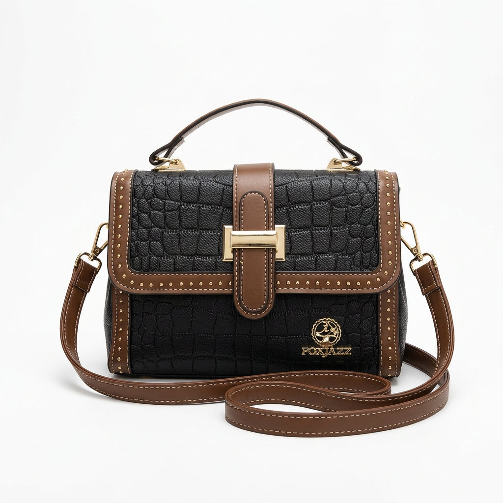 Foxjazz Crocodile Pattern Studded Crossbody Bag