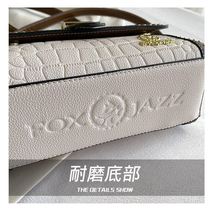 Foxjazz Crocodile Pattern Studded Crossbody Bag