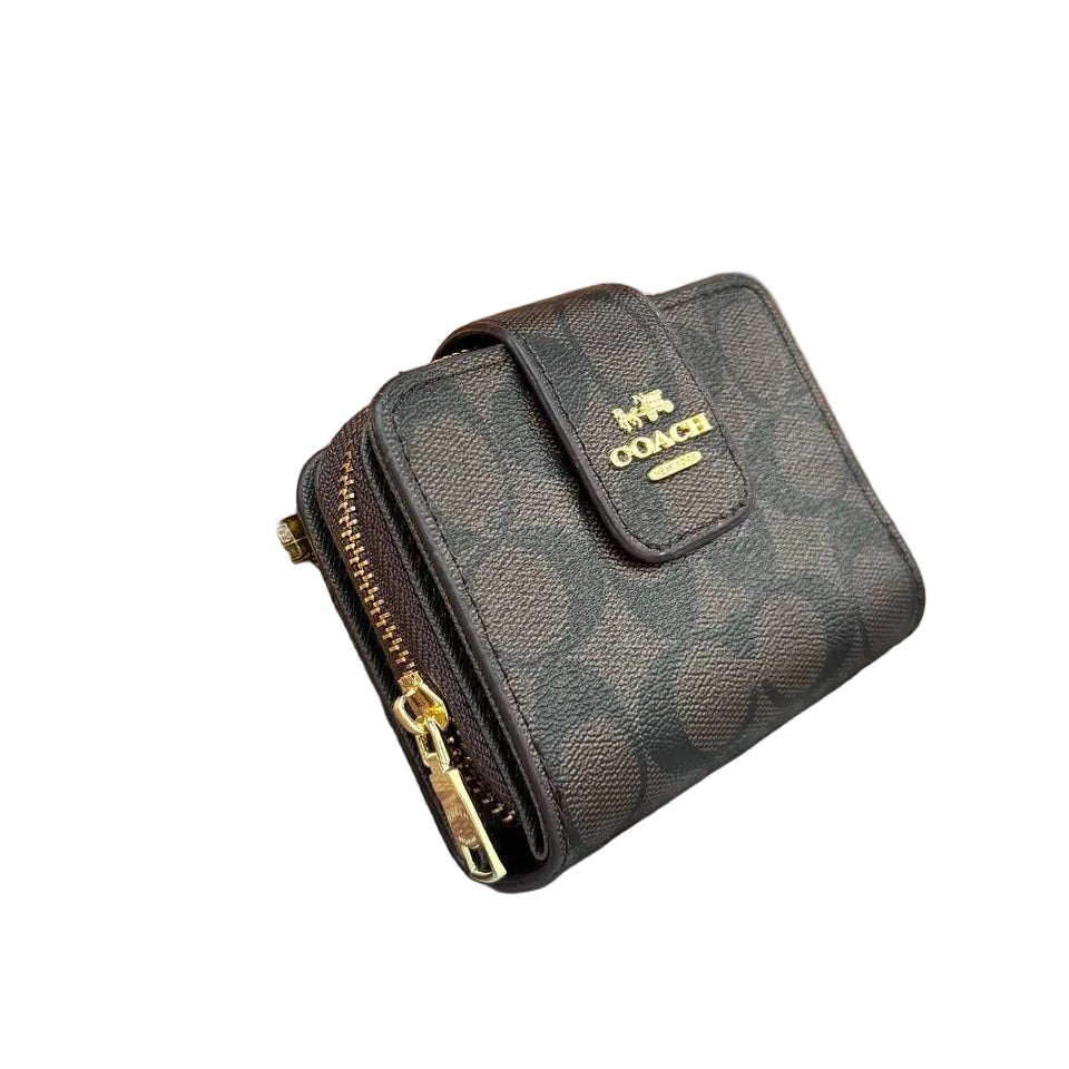 COACH Signature Canvas Medium Zip Around Wallet in Mahogany 👜✨🤎