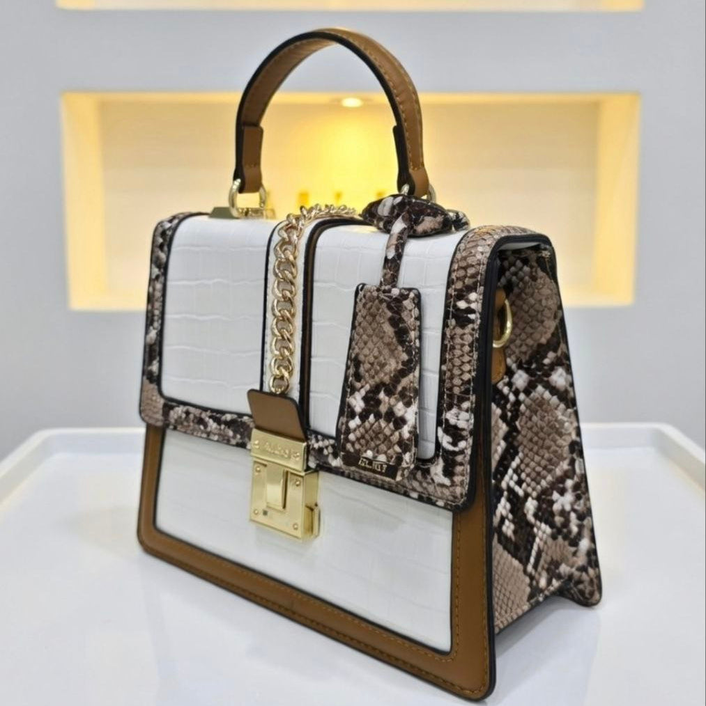 ALDO Leather Crossbody: Chic in White 🤍, Brown 🤎, Snakeskin 🐍