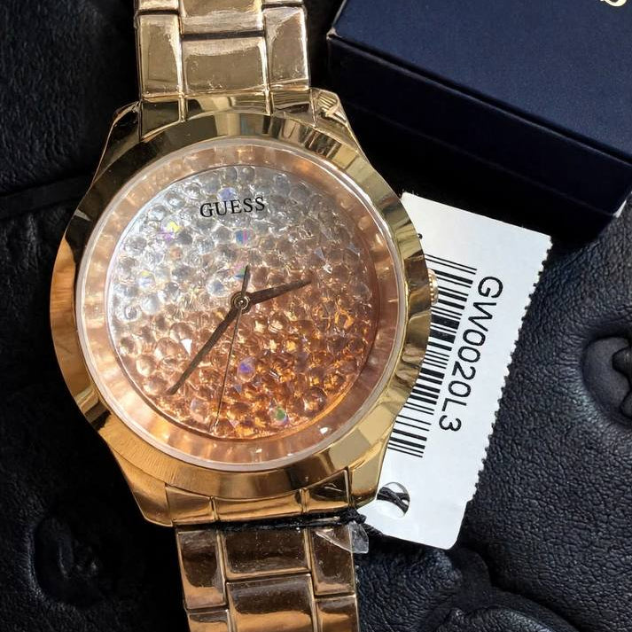 GUESS Gold Tone Crystal Embellished Women Watch