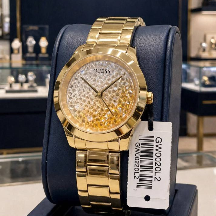 GUESS Gold Tone Crystal Embellished Women Watch